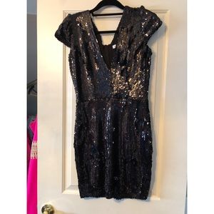 Dress the population black sequin mini dress